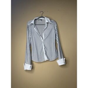 Vtg Street Code Pin Stripped‎ Sheer Button Up Women's Large Shirt